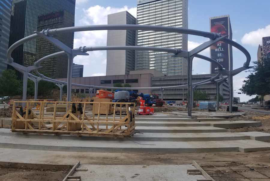 Rare Curved Aluminum Material Creates Overhead Canopy at Pacific Plaza in Dallas, TX.